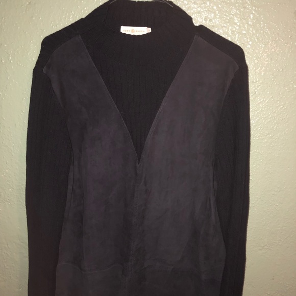 Tory Burch cashmere suede mock neck sweater. - Picture 2 of 4